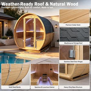 Ambohr US Stocks Outdoor Modern Eco Friendly Sauna 4-5 Person 9KW Wet Steam Barrel Sauna Stone <b>Heater</b> LED Lights - Product Image 4