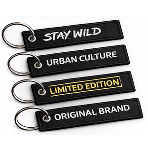 Design Jet Tag Embroidery <b>Key</b> <b>Chain</b> Fitness Theme Custom Letter Logo Embroidered Keychain For Promotional - Product Image 1