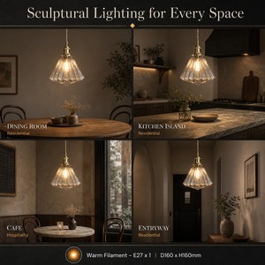 Lampada <span class=keywords><strong>a</strong></span> <span class=keywords><strong>Sospensione</strong></span> in Vetro Scanalato <span class=keywords><strong>a</strong></span> Cono con Finitura Rame, Stile Industriale <span class=keywords><strong>Vintage</strong></span>, Attacco E27, per Isola Cucina, Sala da Pranzo, Caffè, Ristorante, Hotel, Arredamento - Product Image 2