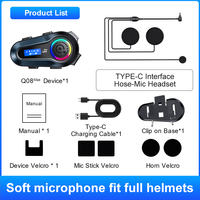 Q08 MAX casque d'affichage à écran LCD de haute qualité casque d'interphone sans fil avec écouteurs d'équitation de moto antibruit