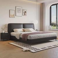 Meubles de chambre à coucher en bois de luxe moderne : Lit double king-size épaissi avec sommier et matelas, et tiroirs de rangement