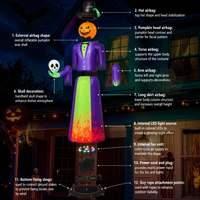 Citrouille Gonflable de 3 m pour Halloween, Décoration Lumineuse LED pour Jardin, Décoration de Fête Extérieure