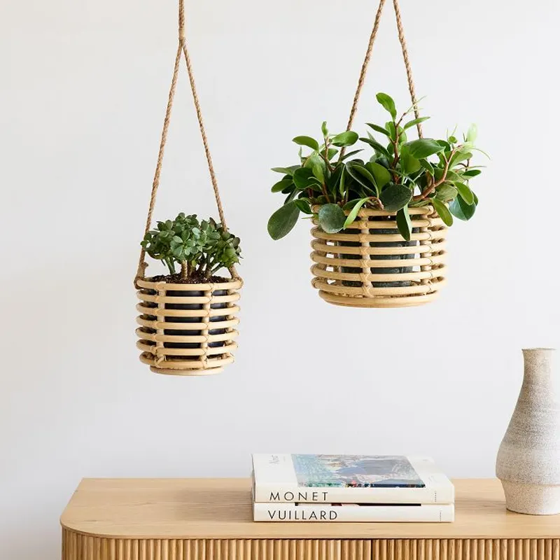 Conjunto perfeito de 2 canas de tecido rattan, pendurada em vaso, suporte de plantas