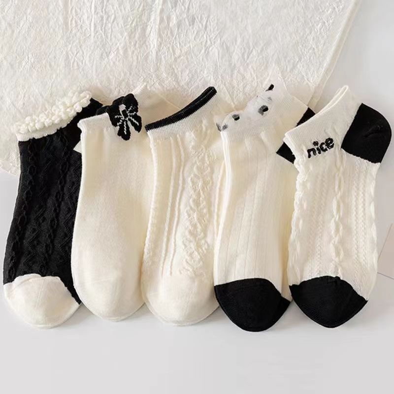 Women's boat socks [black bow]