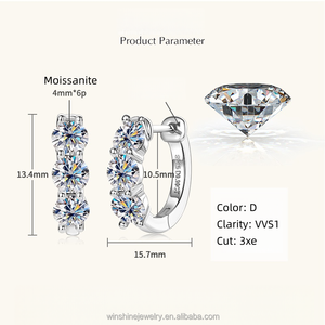 Pendientes de Aro Finos con Diamantes de Moissanita, Plata de Ley 925, Pendientes de Moissanita de 4 mm, Chapado en Oro de 14K - Product Image 4