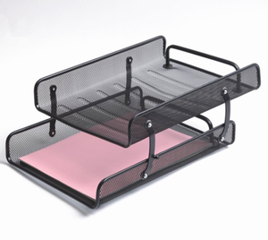 Best Selling 2-Tier Metal Mesh Desktop Document <b>File</b> <b>Organizer</b> Popular Punched Stationery Stackable Tray - Product Image 1