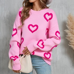 Women Y2k <strong>Valentines</strong> Oversized Knitted Sweater Heart Print Long Sleeve Crew Neck Loose Pullover <strong>Jumper</strong> Top Streetwear - Product Image 3