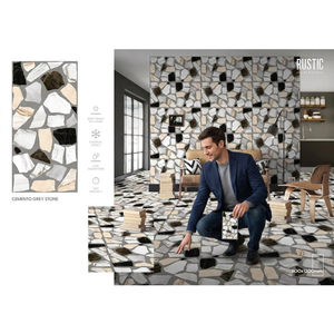Cement Grey Concrete Look Porcelain Tiles 600x1200mm Rustic <b>Matte</b> Surface for Modern <b>Flooring</b> Projects - Product Image 1