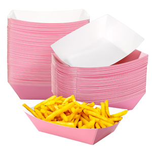 Pink Disposable Paperboard Boat <b>Box</b> with Embossed Matte Finish for French Fries Nachos Hot Dog <b>Snacks</b> - Product Image 1