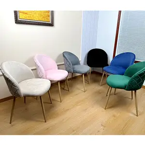 Custom Nordic Style Modern Luxury Metal Legs Pink Beige Black Sillas Comedor Home Velvet Fabric Restaurant Dining Chairs