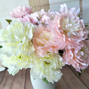 Flores artificiales Queyiyi, ramo de peonías y hierbas de 46 cm, blanco, azul, morado claro, champán, decoración para el hogar y bodas - Product Image 2