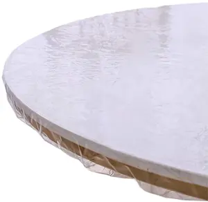 Toalha de mesa impermeável, toalha de mesa de vinil redonda transparente resistente e elástica com borda elástica