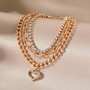 Tobillera de Cadena Cubana con Corazón, Chapada en Oro, Diseño Nuevo, a la Moda, Impermeable, para Mujer - Product Image 4