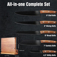 TOALLWIN Nouvelle Tendance Couteaux de Cuisine de Haute Qualité à Lame Noire Revêtue et 3 Rivets, Manche en Bois, avec Bloc en Bois