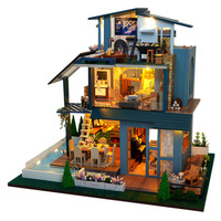 Modèle de villa à assembler en bois de style vintage américain, scène de construction de chalet, cadeau créatif pour fille, 35x26.5x31.5cm, boîte couleur