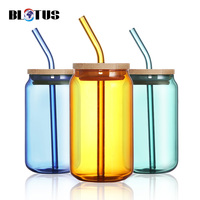 Sublimation 12oz 16oz 20oz bière Soda café tasse boîte en verre avec couvercle en bambou tasse en paille