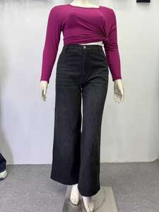 Jeans a Gamba Larga per <span class=keywords><strong>Donna</strong></span> <span class=keywords><strong>Taglie</strong></span> <span class=keywords><strong>Forti</strong></span>, <span class=keywords><strong>Vita</strong></span> Alta Elasticizzata, Traspirante, Alta Elasticità, Tinta Unita Scura, <span class=keywords><strong>Pantaloni</strong></span> Larghi - Product Image 6