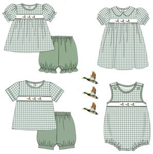 Venta al por mayor Smocked burbuja vestido verano pato ganso niños trajes bebé niña ropa niño niños conjuntos de ropa - Product Image 1