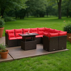 Conjunto de sofás de jardín de ratán sintético marrón con cojines, 10 piezas, muebles de exterior, diseño contemporáneo - Product Image 2