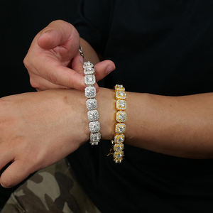 Hiphop Cuban Gra Gecertificeerd 10Mm <span class=keywords><strong>11Mm</strong></span> <span class=keywords><strong>Moissanite</strong></span> Vierkant Gesneden Geclusterde Tennisketting En Armband Met Ijs Aan De Zijkant Voor De Mens - Product Image 2