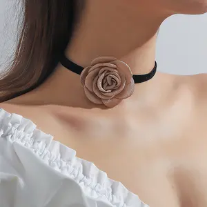 New vintage rose flower choker necklace for women French elegant fabric lace necklace accessories wholesale