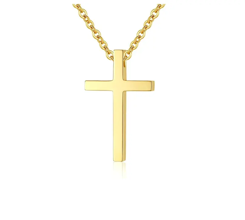 Simple Stainless Steel Cross Pendant Chain Necklace for Men Women, 20-22 Inches Link Chain Jewelry