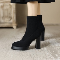 Bottes à talons épais et imperméables pour femme, à bout pointu, avec fermeture éclair, collection 2023, très tendance