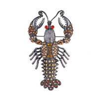 Broche homard écrevisse en pierre de cristal avec queue mobile vie marine crevette langouste bermuda homard broche unisexe en métal