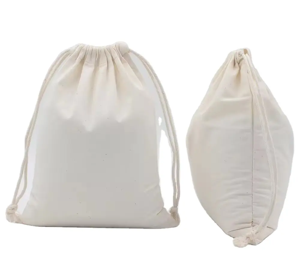 Hediye için İpli çanta düşük adedi pamuk veya tuval özelleştirilmiş tasarımlar özelleştirilmiş renk 50 adet büzgülü torba ambalaj