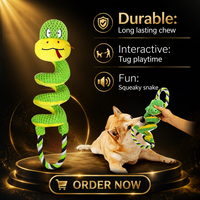 Jouet interactif pour chien, serpent en peluche couineur, résistant aux morsures, avec corde, pour l'entraînement des chiots et chiens de petite et moyenne taille