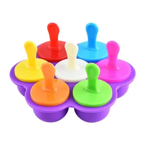 Molde de silicona colorido para paletas de helado de 7 cavidades, molde para helados DIY con asas y bandeja, de grado alimenticio para diversión familiar - Product Image 1