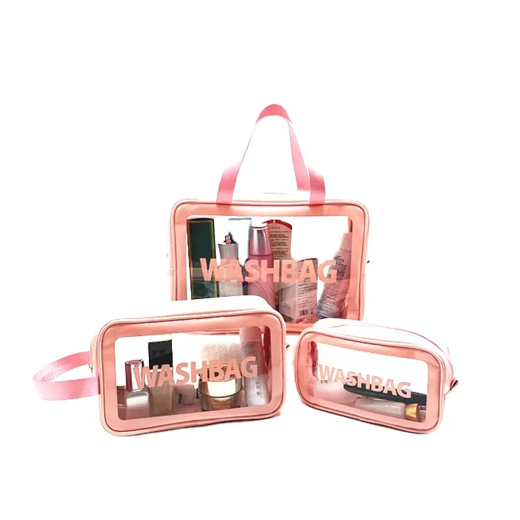 PU Leather frosted jelly transparent pvc waterproof cosmetic bag makeup bag portable travel toiletry bag