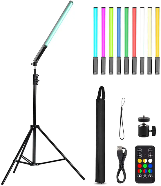 RGB Handheld LED Video Light Wand Stick Photography 9 Colors with 68" to 78.7" Tripod & Remote Control 1 Year Warranty