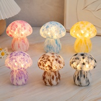 Lampe de table en verre en forme de champignon rechargeable USB-C, 3 températures de couleur, tactile, à intensité variable, sans fil, pour la décoration intérieure, cadeau, chevet