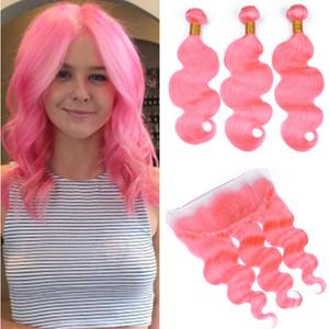 Bán Buôn Chất Lượng Hàng Đầu Màu Hồng Tóc Mở Rộng Nguyên Brazil Tóc Con Người Body Sóng Lớp 10a Bó Với Đóng Cửa Phía Trước Bộ - Product Image 3