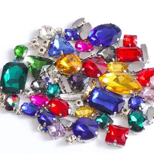 Mixed Shapes 50pcs Glass Crystal Sew on Rhinestones with Silver Claw For DIY Clothing Accessories