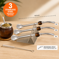 Ensemble de pailles à Yerba Maté en acier inoxydable de 8,5 pouces avec filtre fin et brosse de nettoyage, logo gravé au laser personnalisé, idéal pour les cadeaux