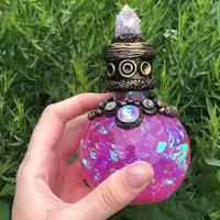 Flacon en verre décoratif en résine cristalline, bleu rose lumineux, pour cosplay, flacon de potion magique, flacon mystique en cristal de lune