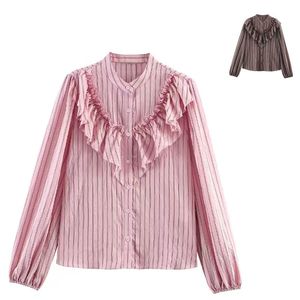 Ropa de Mujer para Primavera/Otoño, Nueva Camisa a Rayas de Moda, Blusa Retro de Manga Larga con Cuello Redondo - Product Image 1