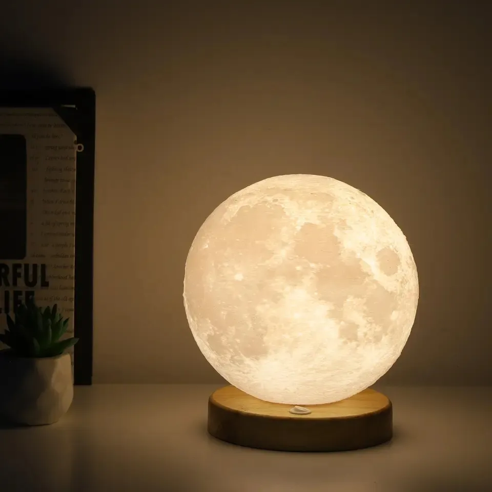 2023 Novo Design Auto-rotação 14cm Luz da Lua 3D Impressão Lunar Lâmpada com Rotação LED Inteligente Abajur de Cabeceira