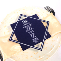 Carte de menu en velours bleu marine avec étoile à huit branches, estampillée à chaud argentée, pour mariage, banquet, fête d'anniversaire
