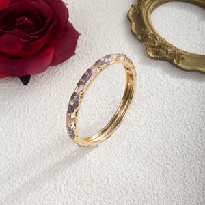 Bracelets articulés en alliage plaqué or, motif feuille de pétale, diamant cloisonné, émail floral multicolore pastel, style vintage oriental pour femme - Product Image 4