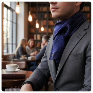 Exve Exclusive AE3496 Navy Blue & Turquoise Black Jacquard Woven Elegant Double-Sided <b>Scarf</b> Floral Design Knitted Style - Product Image 3