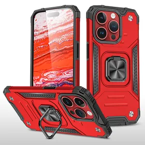 360 Rotation Kickstand Ring Holder Anti Fall Full Protection Armor PC TPU Mobile Phone Case For IPhone 15 14 13 12 11 Pro Max
