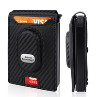 Porte-cartes anti-RFID personnalisé en aluminium et cuir PU avec emplacement pour traceur intelligent et pince à billets escamotable pour la vente au détail et les commandes en gros