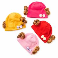 Gorro de Bebé con Pelo Rizado y Lazo, Accesorios de Fotografía para Recién Nacidos, Tejido de Algodón Suave, Listo para Enviar, en Oferta