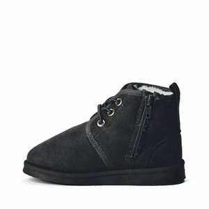 Bottes de neige à lacets pour enfants, avec fermeture éclair latérale, doublure chaude en peluche, semelle en caoutchouc antidérapante, noires, chaussures d'hiver décontractées pour garçons et filles - Product Image 4