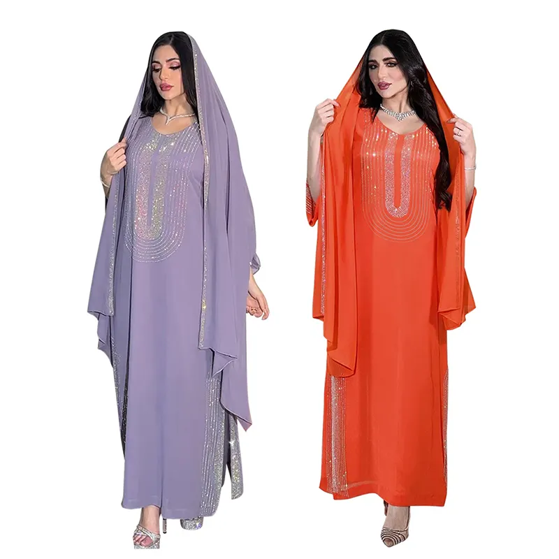 20245095 prix usine Applique cristal Abaya dubaï Hijab femmes modeste islamique musulman marocain robe