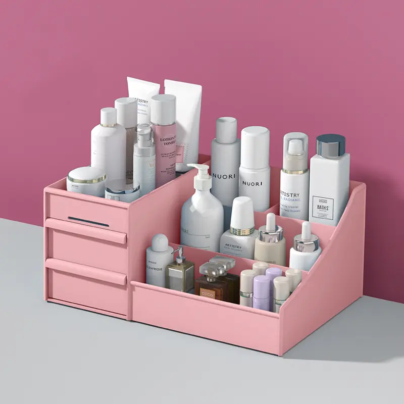 Factory Outlet plastic draw cosmetic organizer storage box makeup organizer rosa