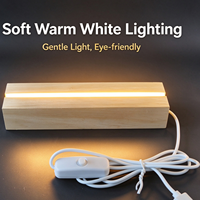 Base lumineuse LED RGB en bois massif naturel, alimentée par USB, support d'affichage pour plaque en acrylique, cristal, résine, veilleuse décorative